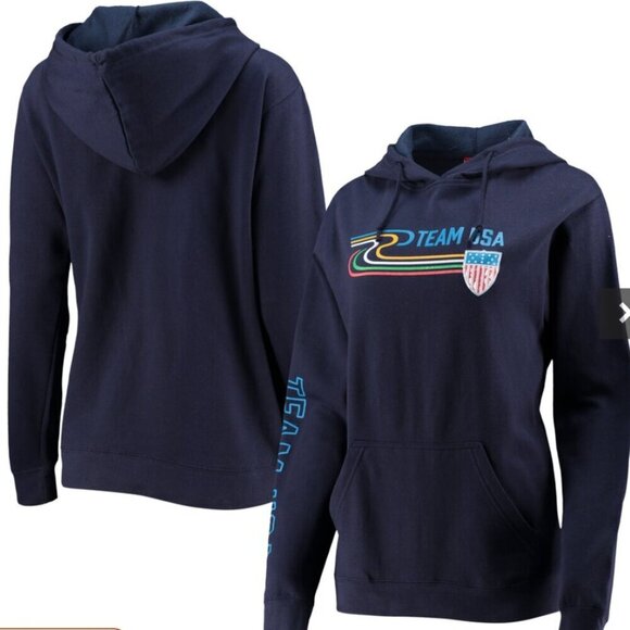 🏅 Team USA Retro Stripe Pullover Hoodie  Women's Large  Olympic Apparel Y2K - Picture 1 of 10